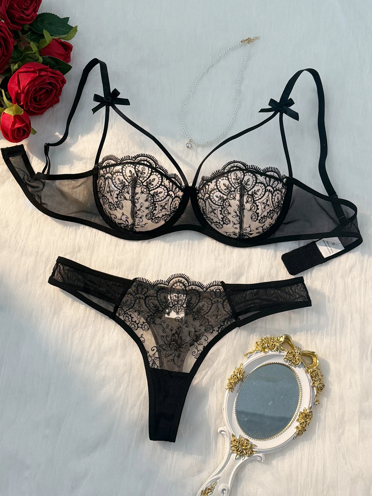 Black Sheer Lace Lingerie Set – Bra & Matching Panty