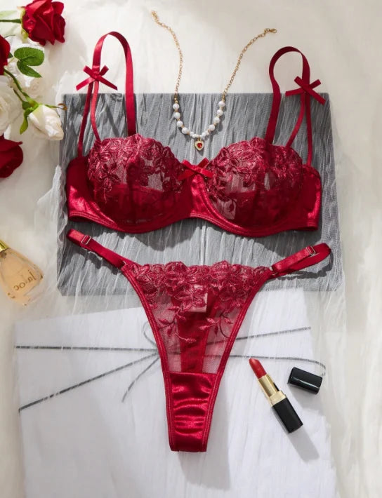 Black Floral Embroidered Lingerie Set – Bra & Matching Panty