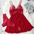 Red Lace Babydoll Lingerie Set – Satin Nightdress & Matching Panty
