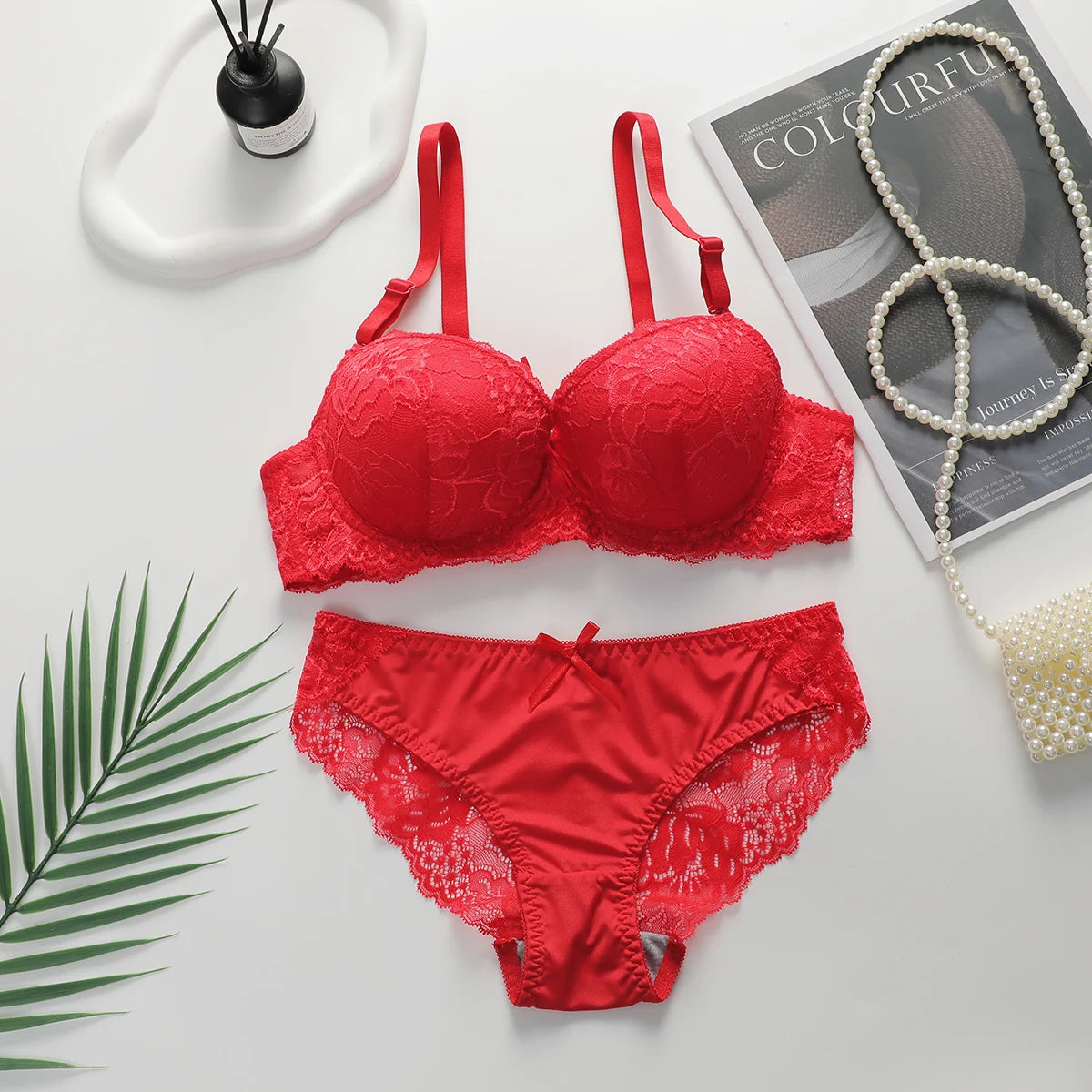 Red Lace Lingerie Set – Push-Up Bra & Matching Panty