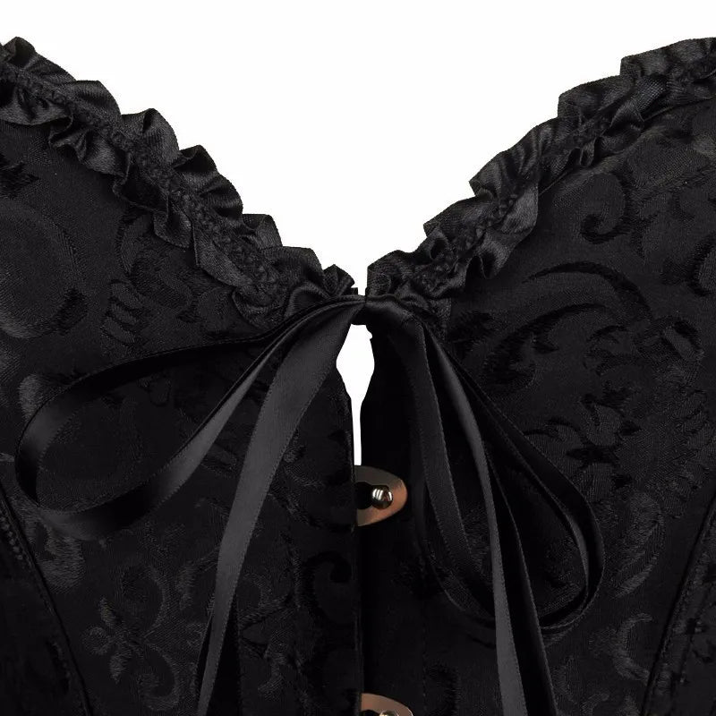 Black Jacquard Overbust Corset – Lace-Up Vintage Bustier