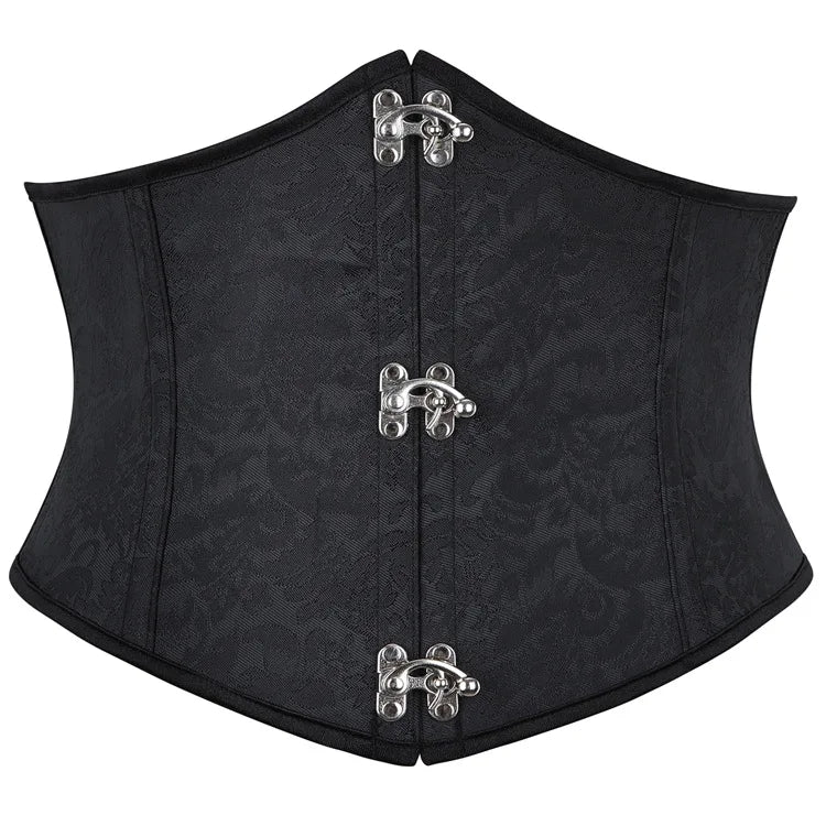 Black Gothic Underbust Corset – Faux Leather Waist Cincher