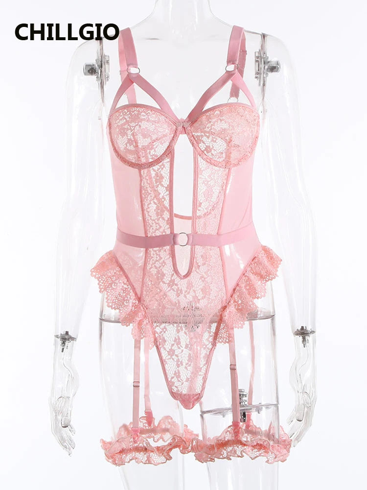 Blue Lace Garter Teddy Lingerie – Cutout One-Piece Bodysuit