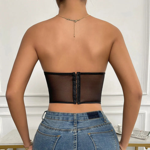 Black Floral Lace Corset Top – Sheer Strapless Bustier